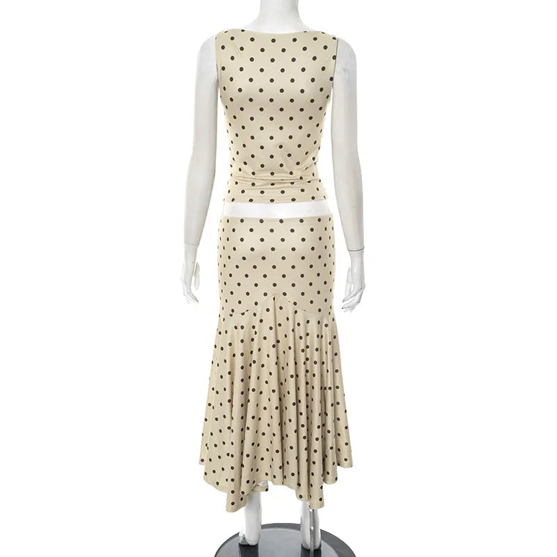 Absobe Polka Dot Y2K Skirt 2 Piece Set Women's Sleeveless Tank Top Fashion Irregular A-Line Skirt Slim Suit Summer Casual Outfit