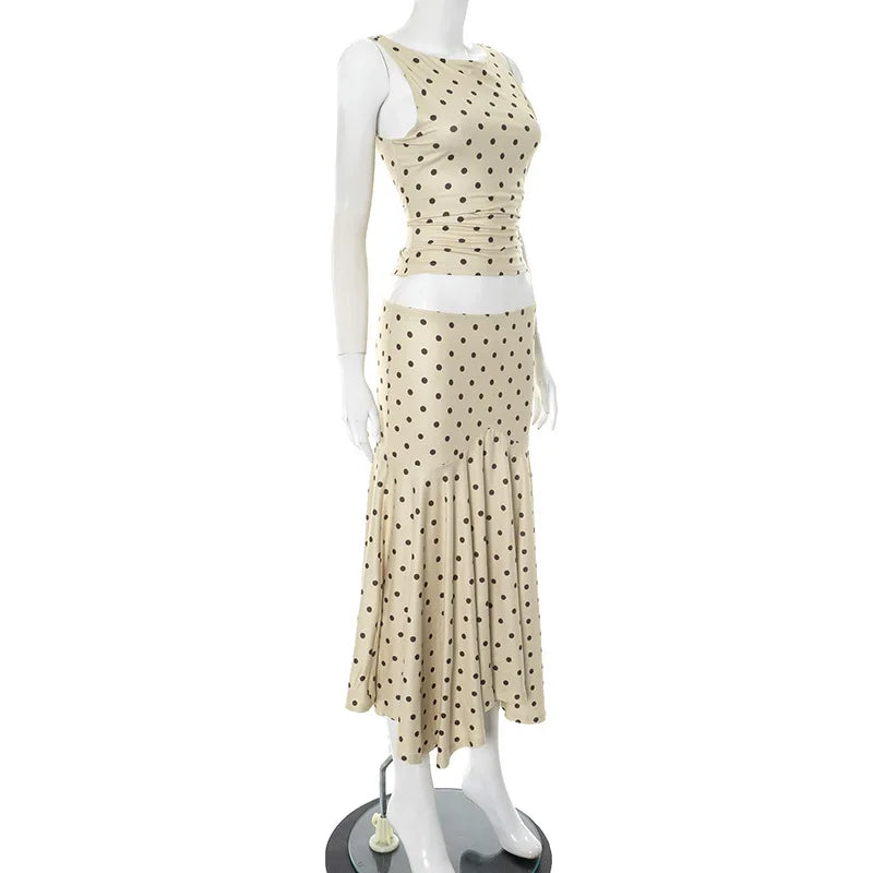 Absobe Polka Dot Y2K Skirt 2 Piece Set Women's Sleeveless Tank Top Fashion Irregular A-Line Skirt Slim Suit Summer Casual Outfit