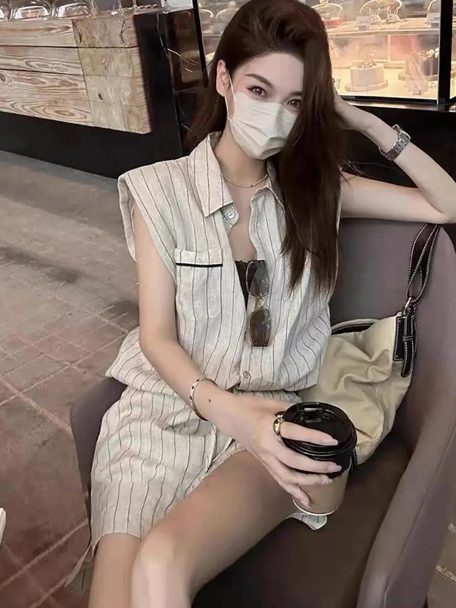 Women's fashionable summer pure linen short suit