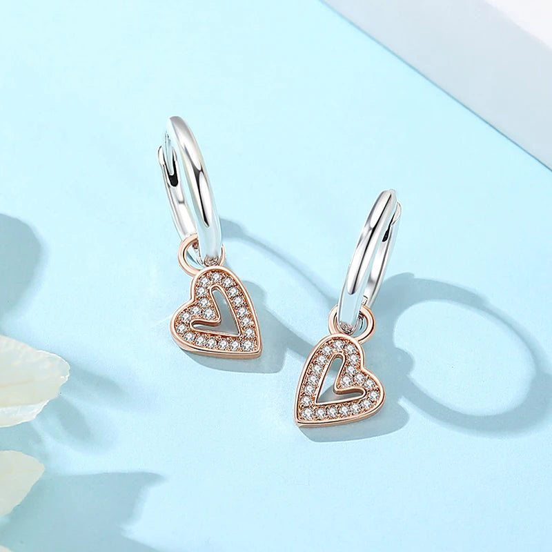 Original 925 Sterling Silver Earrings 2025 Stud Hoop Crystal Earings For Women Rose Gold Crown Heart Infinity Bee Earing Jewelry