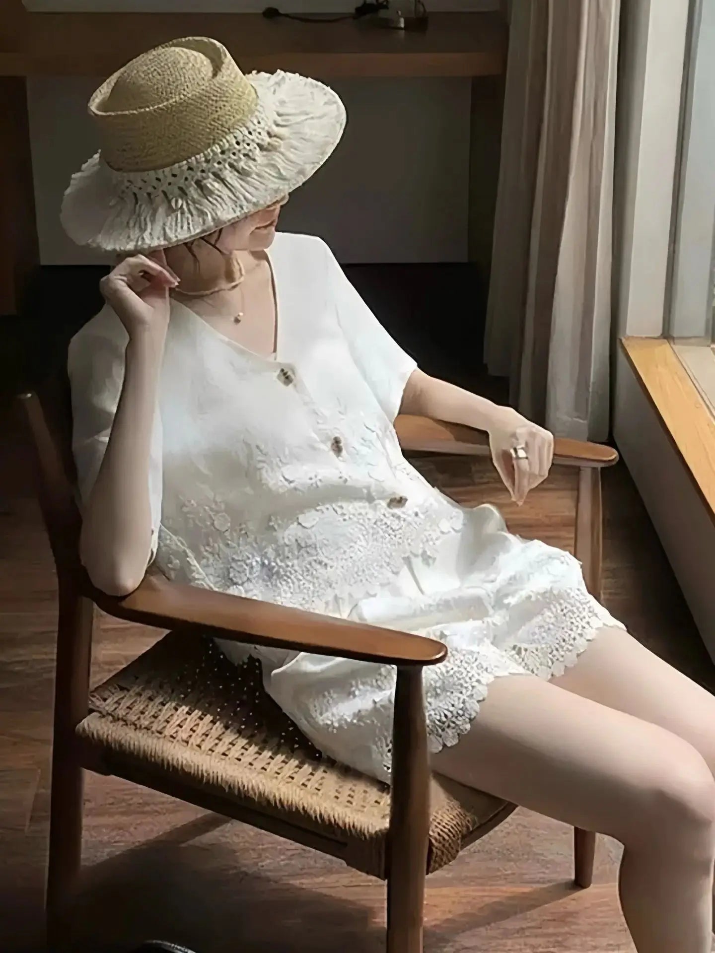 English embroidery style casual women's 100% linen short suit