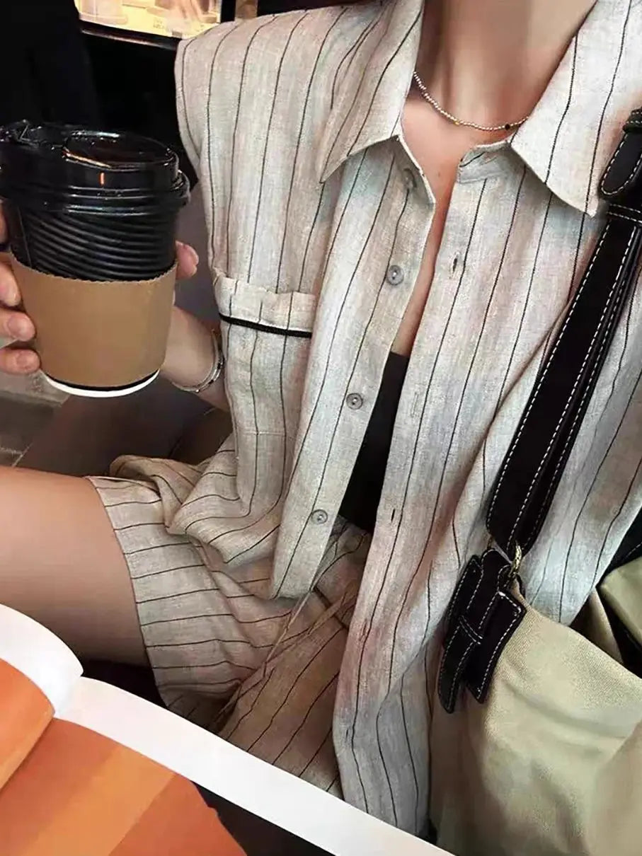 Women's fashionable summer pure linen short suit