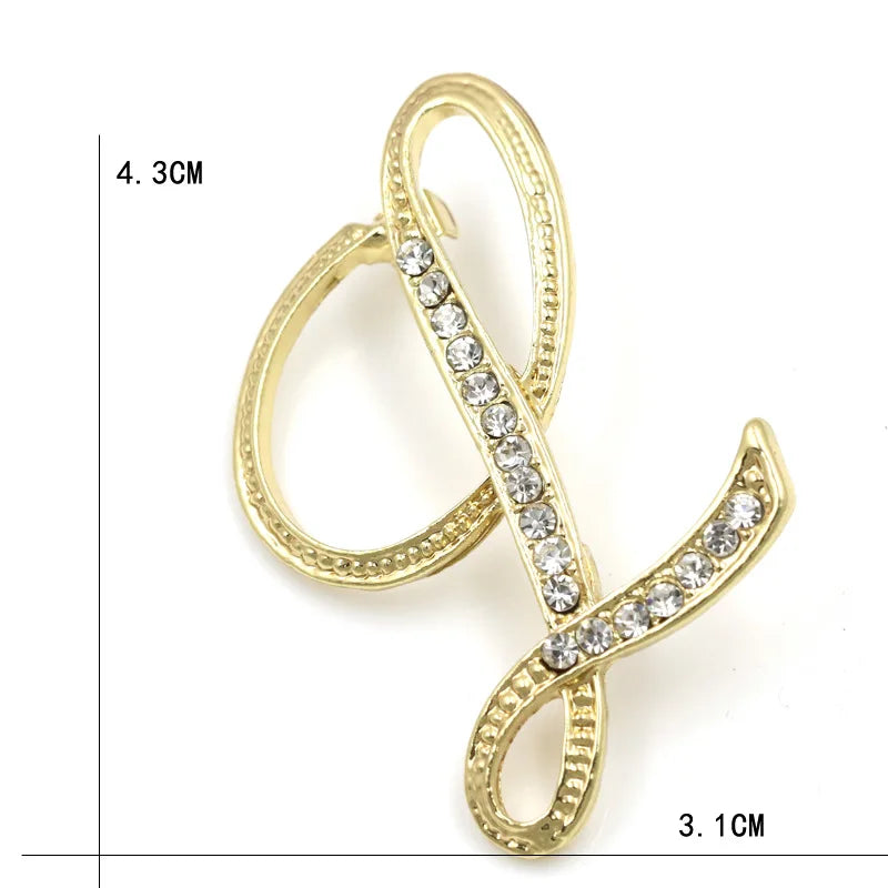 Fashion Design 26 Initial Letters Brooch Pins For Woman Luxury Lapel Pins Crystal Rhinestone Pin Badg Women Brooch Jewelry Gifts