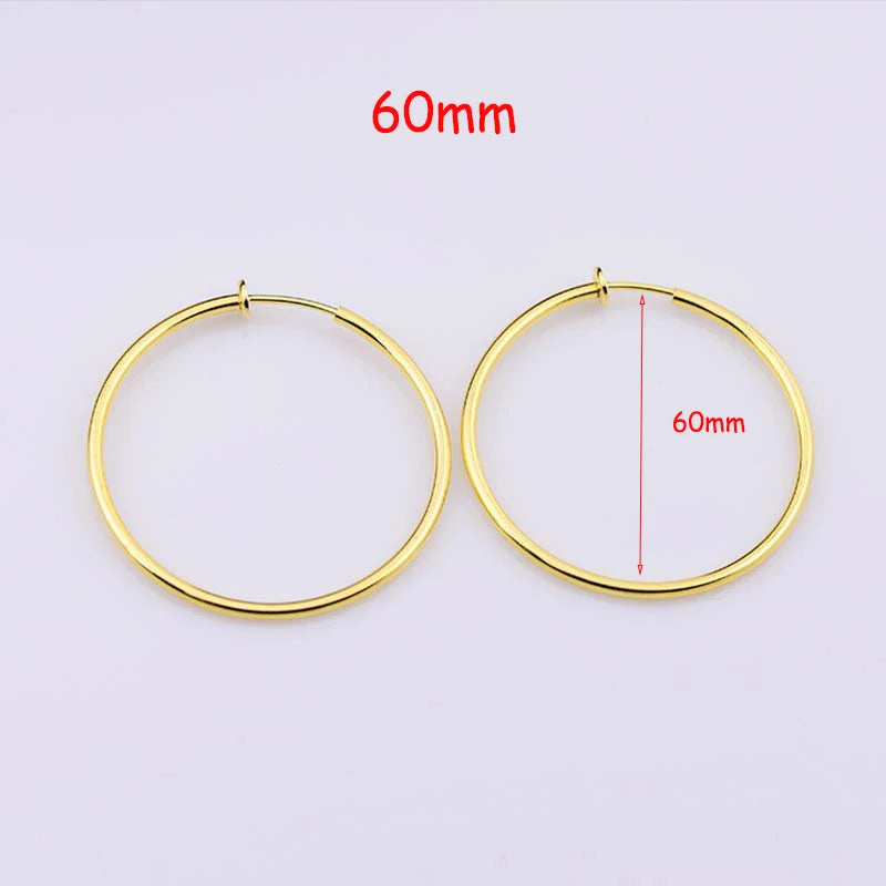 New Diameter 2/4/6cm Ear Clips Rings Punk Women Non-Pierced Hoop Earrings Houndstooth Goth Fake Clip-On Circle Earrings Jewelry