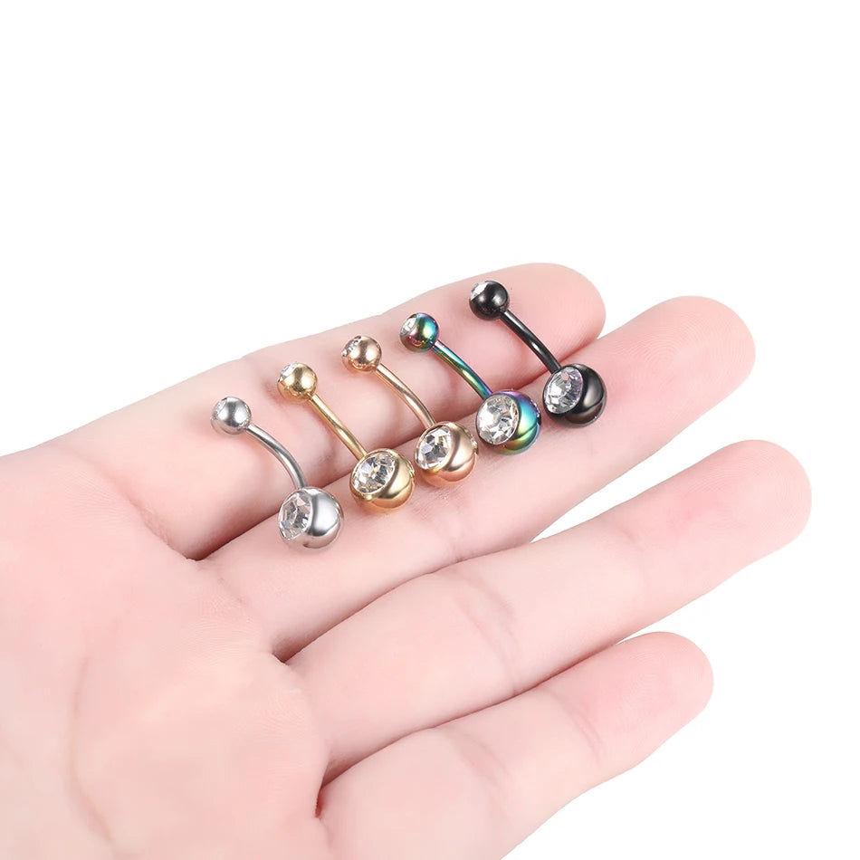 1PC 14G Belly Button Ring Navel Nombril Piercings Surgical Steel Ear Rings CZ Body Piercing Jewelry 10mm Bar For Women Piercings