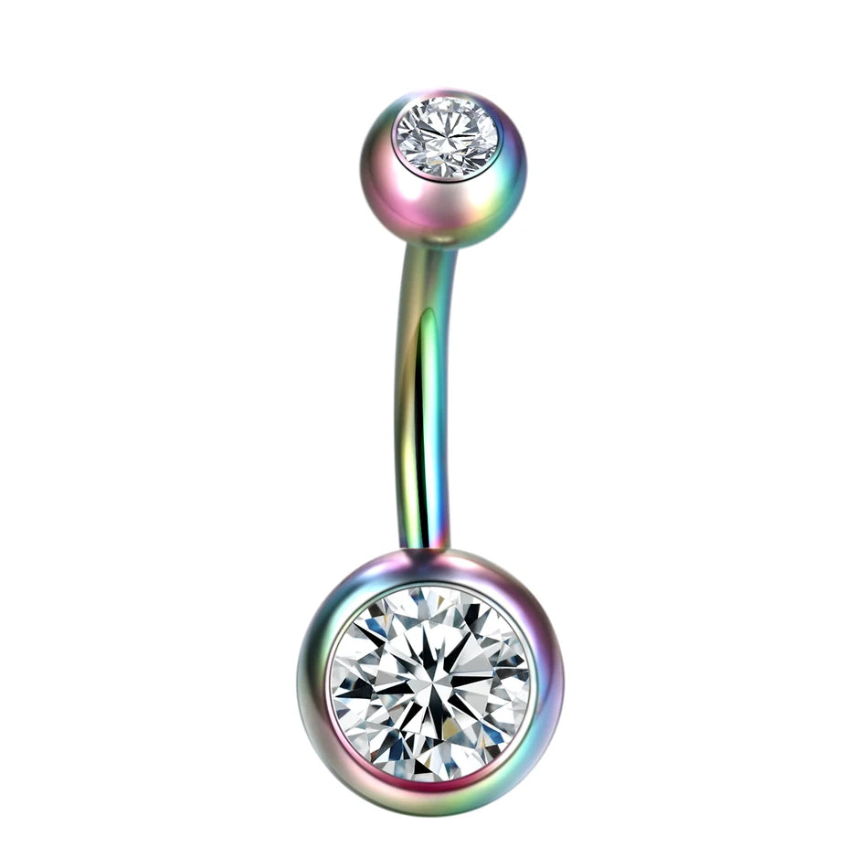 1PC 14G Belly Button Ring Navel Nombril Piercings Surgical Steel Ear Rings CZ Body Piercing Jewelry 10mm Bar For Women Piercings