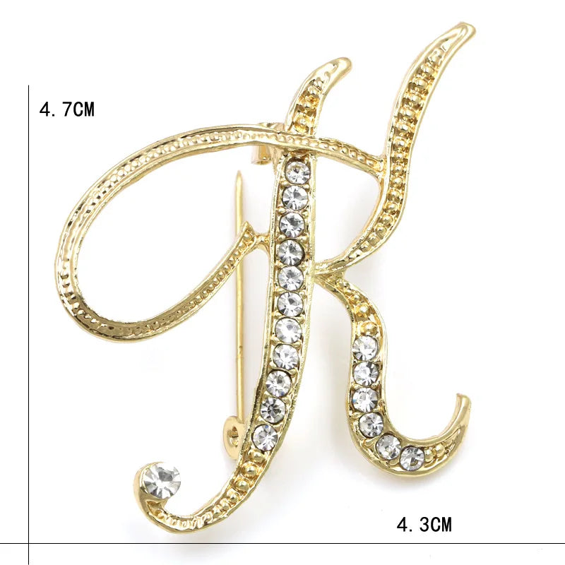 Fashion Design 26 Initial Letters Brooch Pins For Woman Luxury Lapel Pins Crystal Rhinestone Pin Badg Women Brooch Jewelry Gifts