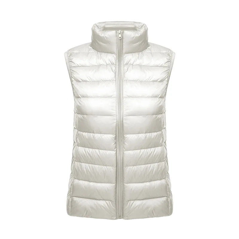 White Stand Collar Women's Sleeveless Down Vest Coat Winter Thin Slim Business Vests White Blue Black Red Women Waistcoat 3XL