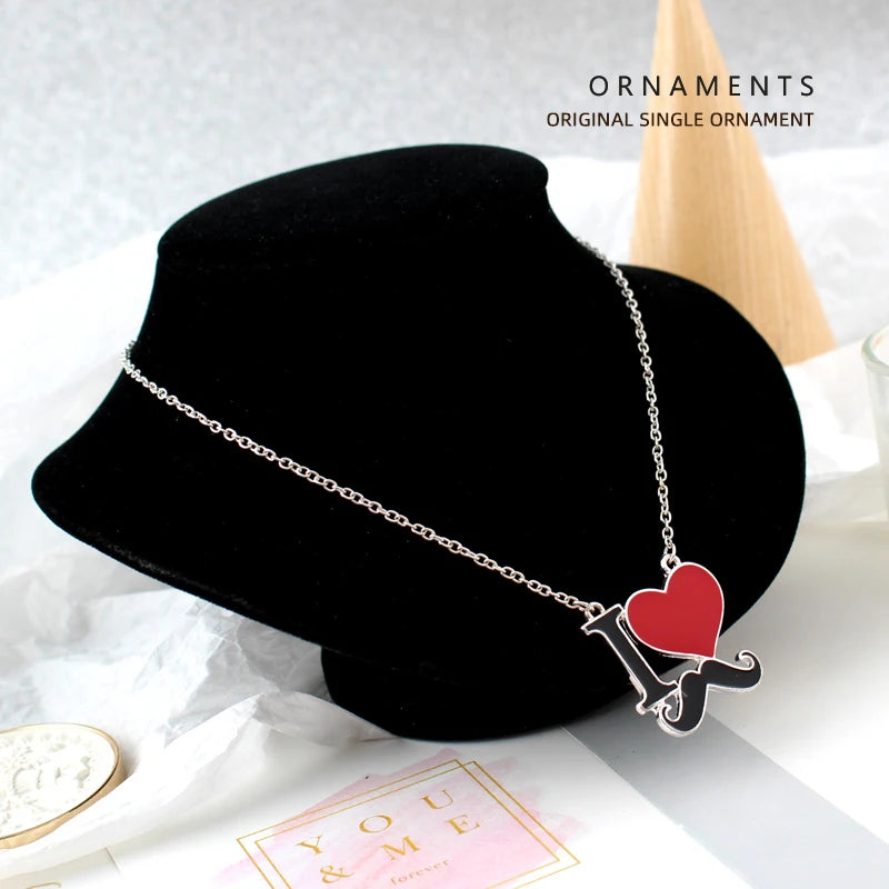 2025 New Fashion Jewelry Silver Color Enamel I Love Mustache Heart Necklaces For Women Girl Best Friends Necklace Gift