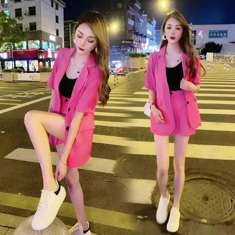 2-Piece Set of Jacket with Shorts for Women, Casual Suit, Age-Reducing, Best Street Set, Korean Version, Summer, 2025