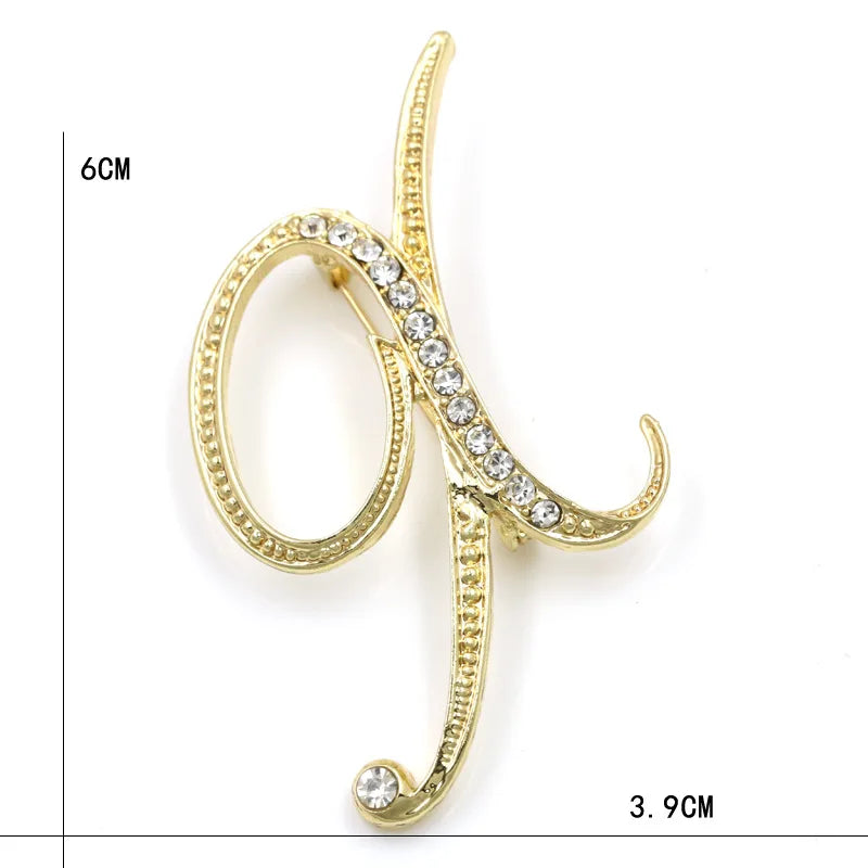 Fashion Design 26 Initial Letters Brooch Pins For Woman Luxury Lapel Pins Crystal Rhinestone Pin Badg Women Brooch Jewelry Gifts
