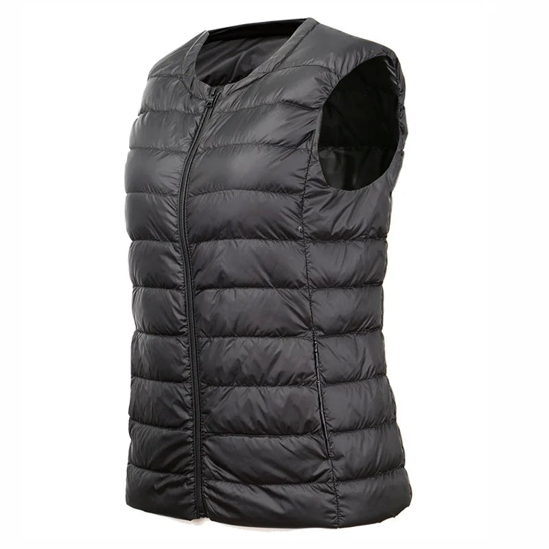 White Stand Collar Women's Sleeveless Down Vest Coat Winter Thin Slim Business Vests White Blue Black Red Women Waistcoat 3XL