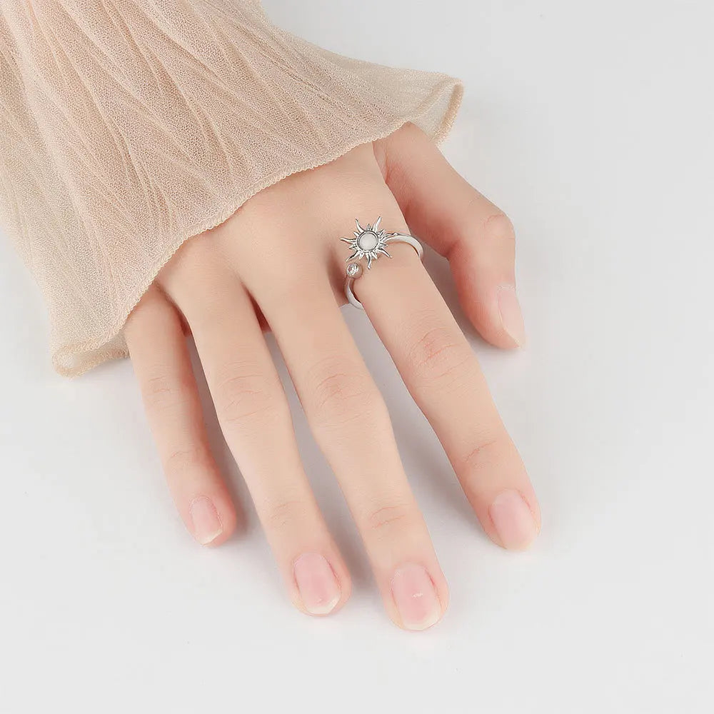 Anti Stress Anxiety Fidget Rings for Women Satinless Steel Spinner Sunflower Sun Star Ring Trendy Jewelry Gift Dropshipping