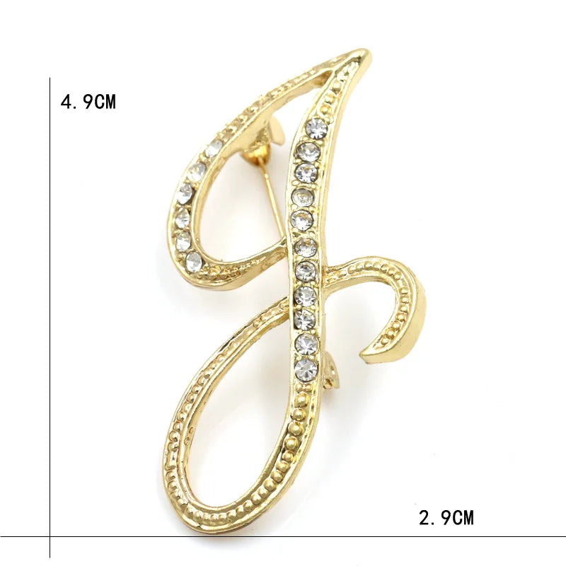 Fashion Design 26 Initial Letters Brooch Pins For Woman Luxury Lapel Pins Crystal Rhinestone Pin Badg Women Brooch Jewelry Gifts