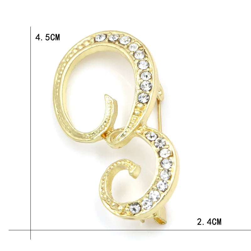 Fashion Design 26 Initial Letters Brooch Pins For Woman Luxury Lapel Pins Crystal Rhinestone Pin Badg Women Brooch Jewelry Gifts