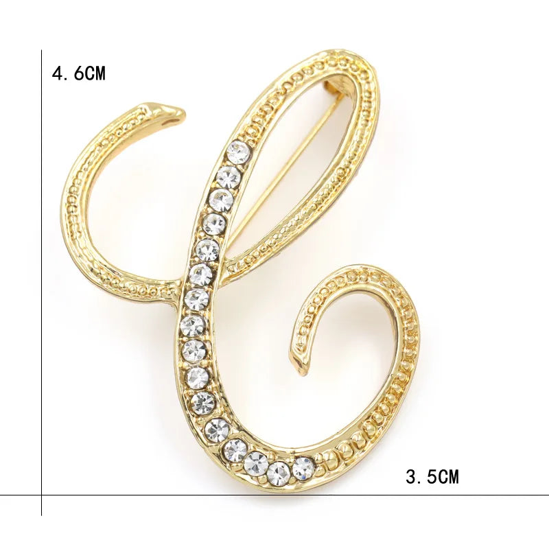 Fashion Design 26 Initial Letters Brooch Pins For Woman Luxury Lapel Pins Crystal Rhinestone Pin Badg Women Brooch Jewelry Gifts