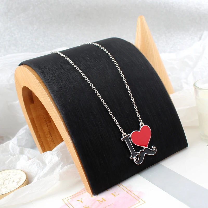 2025 New Fashion Jewelry Silver Color Enamel I Love Mustache Heart Necklaces For Women Girl Best Friends Necklace Gift
