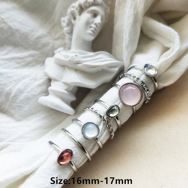 HZ 2021 New Korea 5pcs/set Colorful Stone Rhinestone Metal Chain Trendy Geometry Hit Rings Set for Women Girls Jewelry Gifts