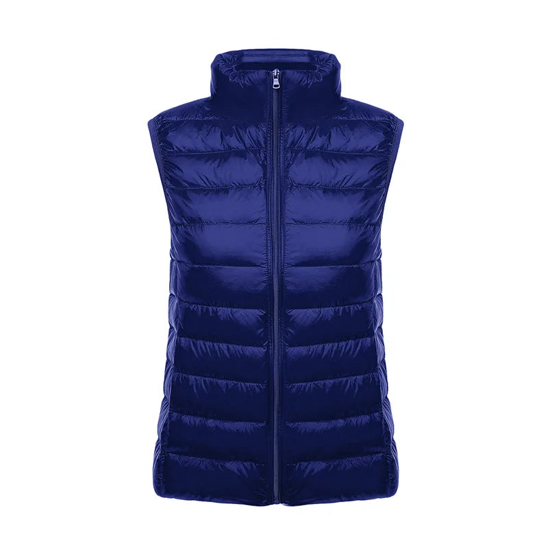 White Stand Collar Women's Sleeveless Down Vest Coat Winter Thin Slim Business Vests White Blue Black Red Women Waistcoat 3XL