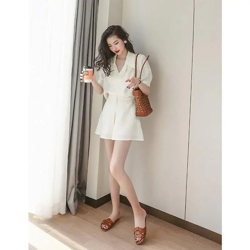 Oversized Women's Suits Short Sleeve Blazer Suits Fried Street Jacket Shorts 2 Piece Short Set With Jacket Women Summer 2024 New