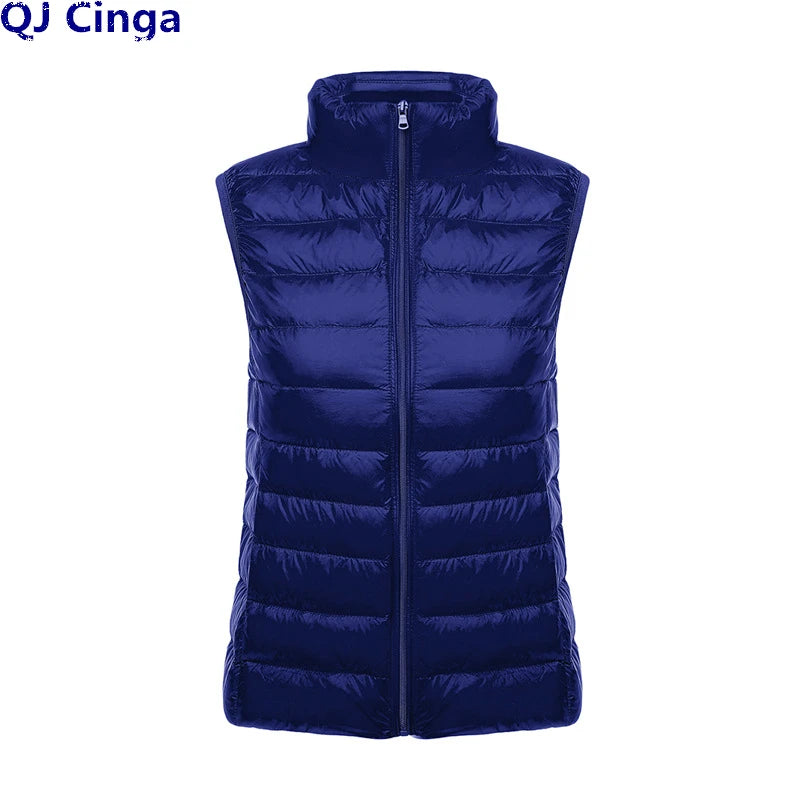 White Stand Collar Women's Sleeveless Down Vest Coat Winter Thin Slim Business Vests White Blue Black Red Women Waistcoat 3XL