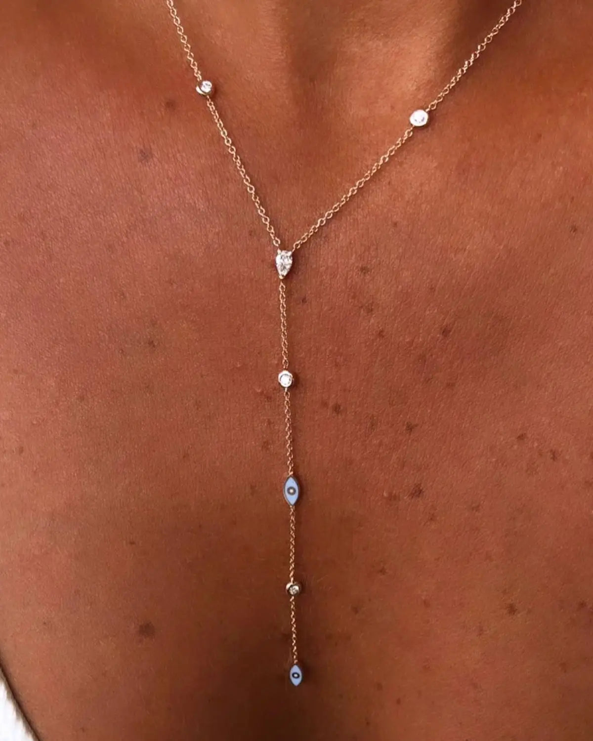 enamel evil eye charm necklace Cute lovely eye white cz link chain long Y lariat women sexy necklaces jewelry