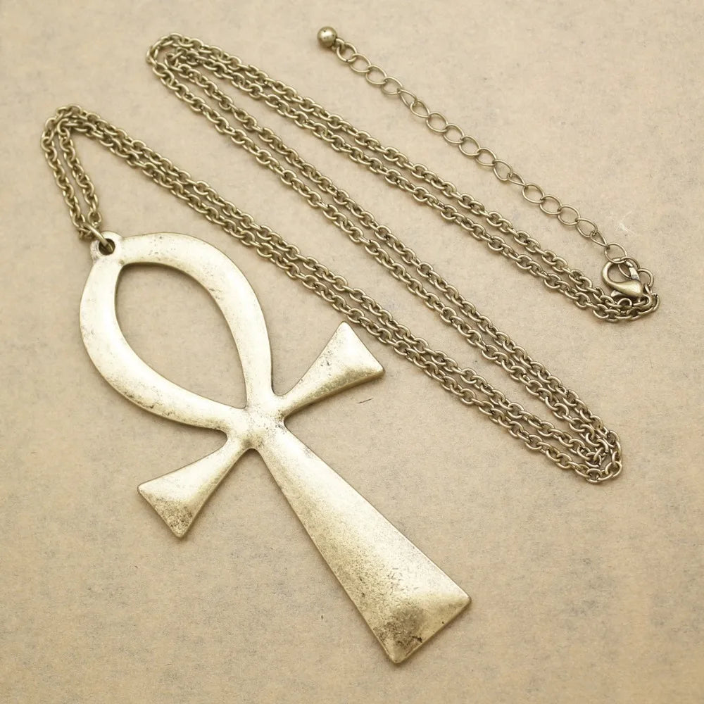 10x5cm Vintage Egyptian Life Big Ankh Cross Pendant Long Chain Necklace Fashion Jewelry Men and Women Accessories Dropshipping