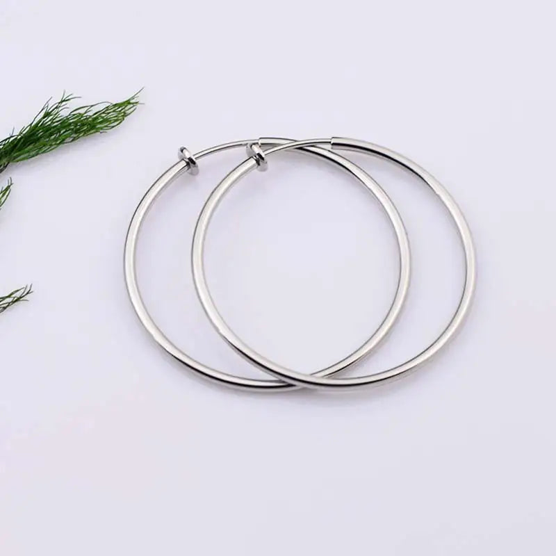 New Diameter 2/4/6cm Ear Clips Rings Punk Women Non-Pierced Hoop Earrings Houndstooth Goth Fake Clip-On Circle Earrings Jewelry