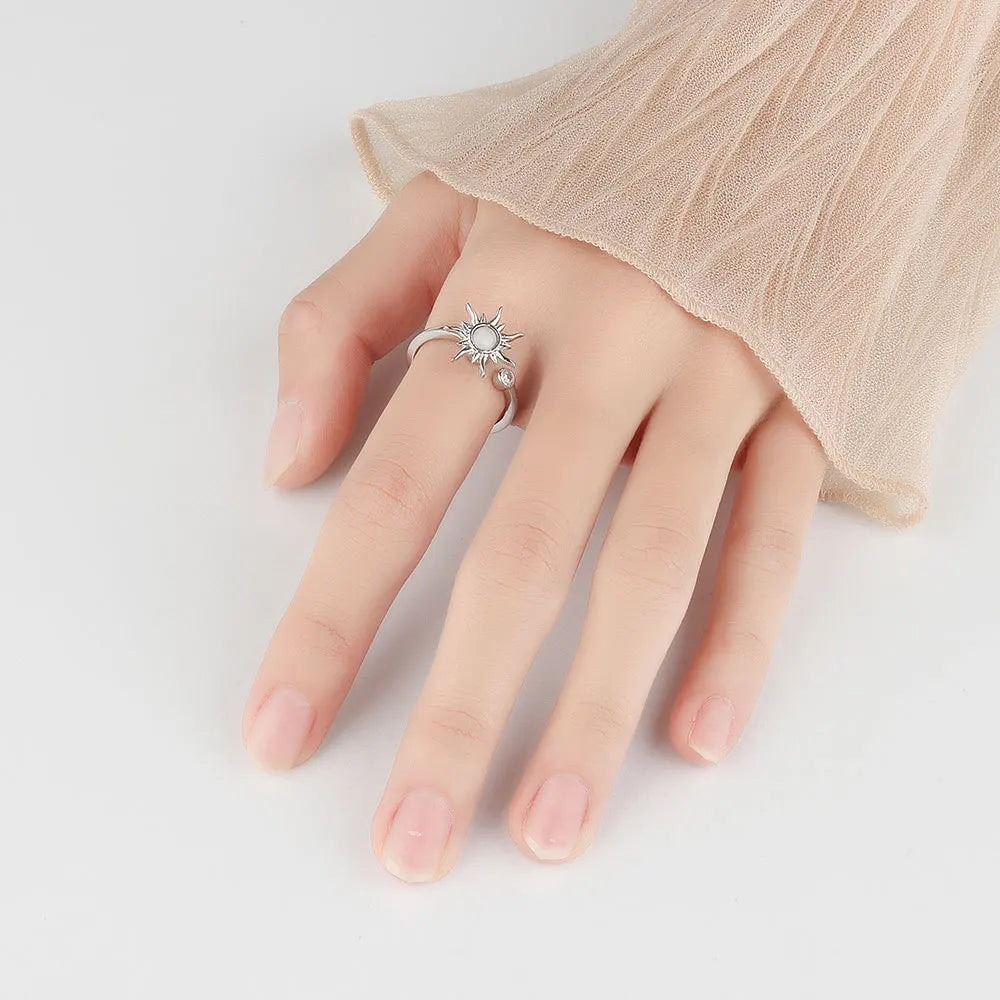 Anti Stress Anxiety Fidget Rings for Women Satinless Steel Spinner Sunflower Sun Star Ring Trendy Jewelry Gift Dropshipping