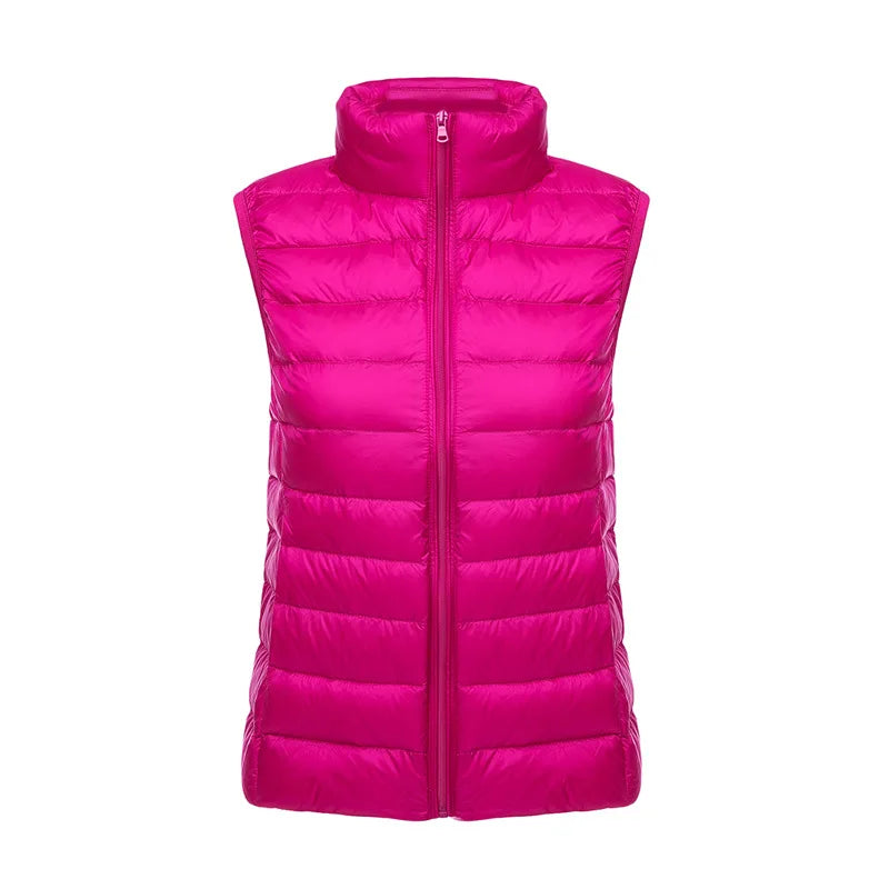 White Stand Collar Women's Sleeveless Down Vest Coat Winter Thin Slim Business Vests White Blue Black Red Women Waistcoat 3XL