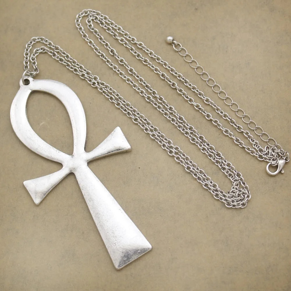 10x5cm Vintage Egyptian Life Big Ankh Cross Pendant Long Chain Necklace Fashion Jewelry Men and Women Accessories Dropshipping