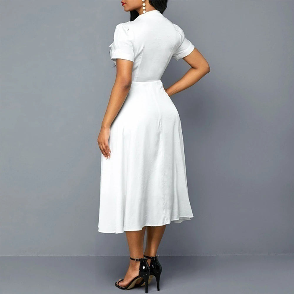 Vintage Dot Print Swing Pin Up Summer Party Dresses Women Short Sleeve High Waist A-Line Dress Elegant Casual Robe Vestidos
