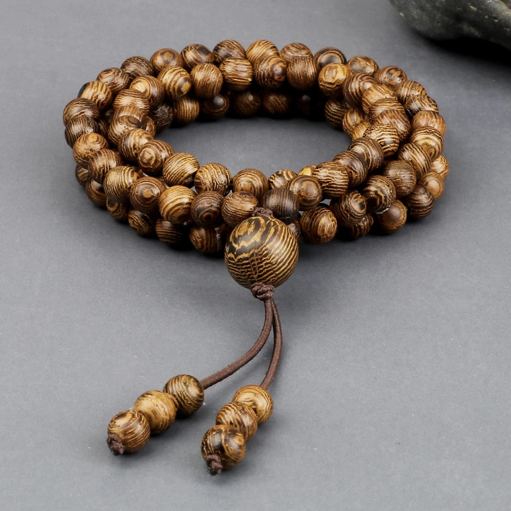 Vintage 108 Wooden Beads Bracelets 6mm Women Men Elastic Beaded Long Necklace Fashion Buddhist Prayer Yoga Jewelry Handmade Gift