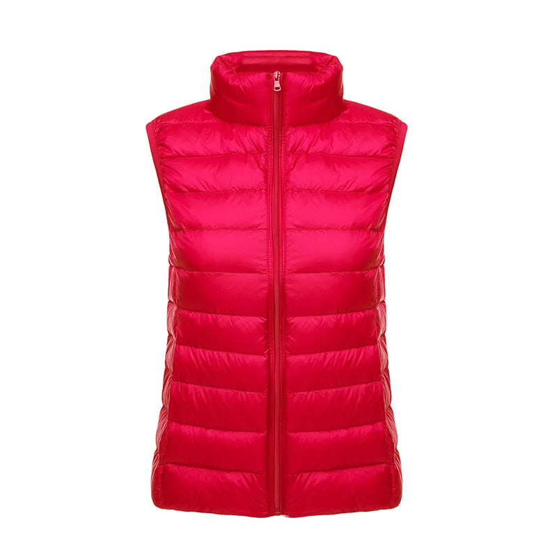 White Stand Collar Women's Sleeveless Down Vest Coat Winter Thin Slim Business Vests White Blue Black Red Women Waistcoat 3XL