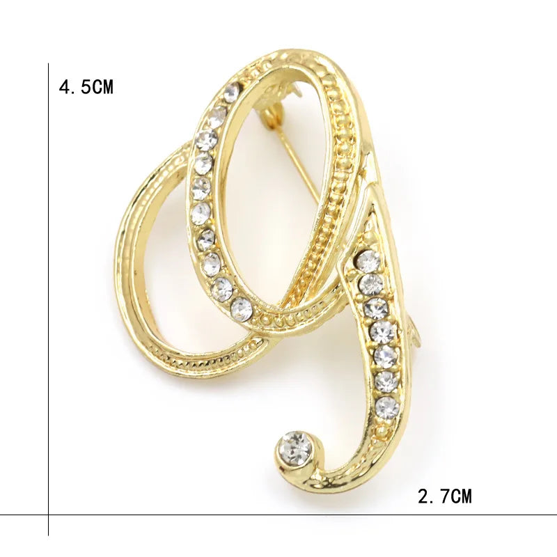 Fashion Design 26 Initial Letters Brooch Pins For Woman Luxury Lapel Pins Crystal Rhinestone Pin Badg Women Brooch Jewelry Gifts