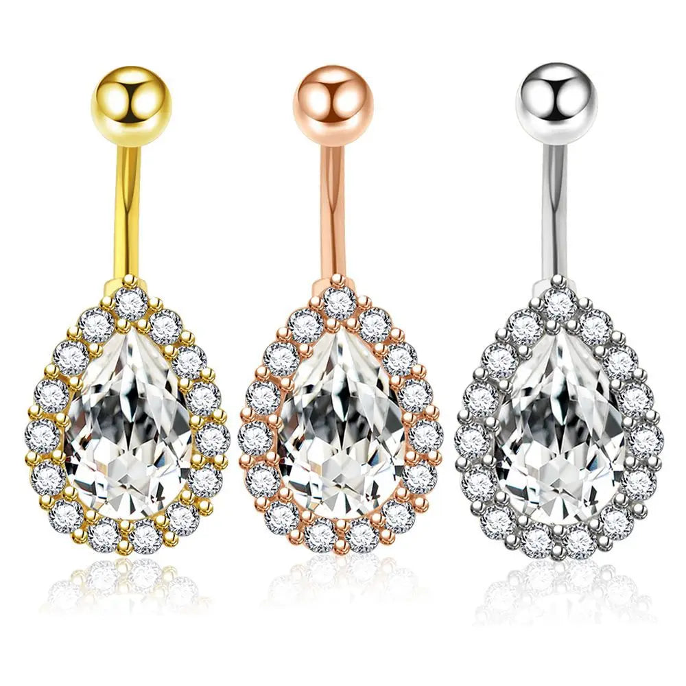 1PCS Crystal Belly Button Rings Surgical Steel Heart Navel Piercing Sexy Flower Belly Rings Body Piercing Ombligo Navel Rings