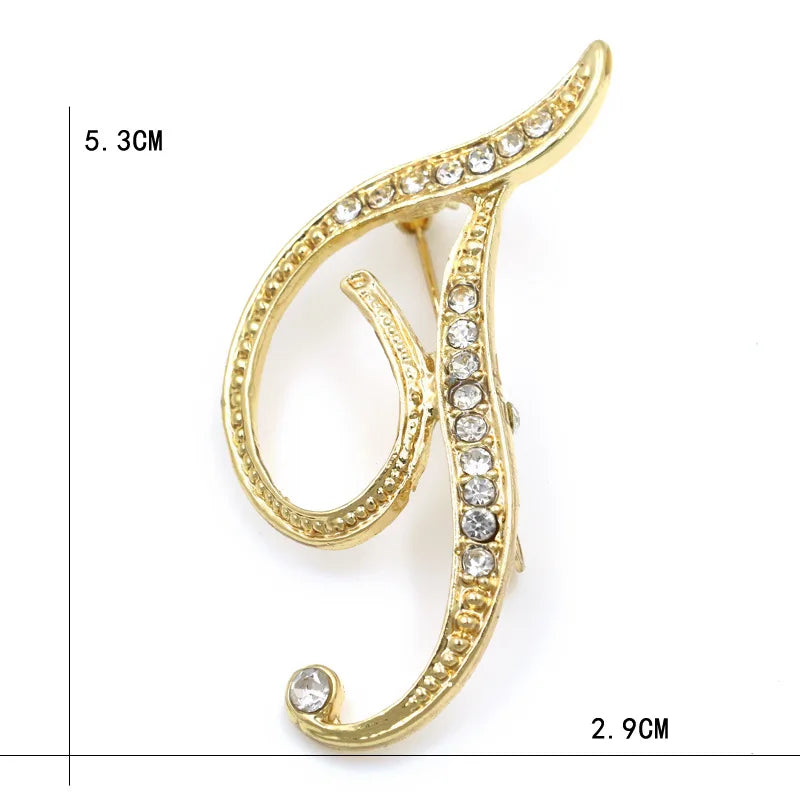 Fashion Design 26 Initial Letters Brooch Pins For Woman Luxury Lapel Pins Crystal Rhinestone Pin Badg Women Brooch Jewelry Gifts