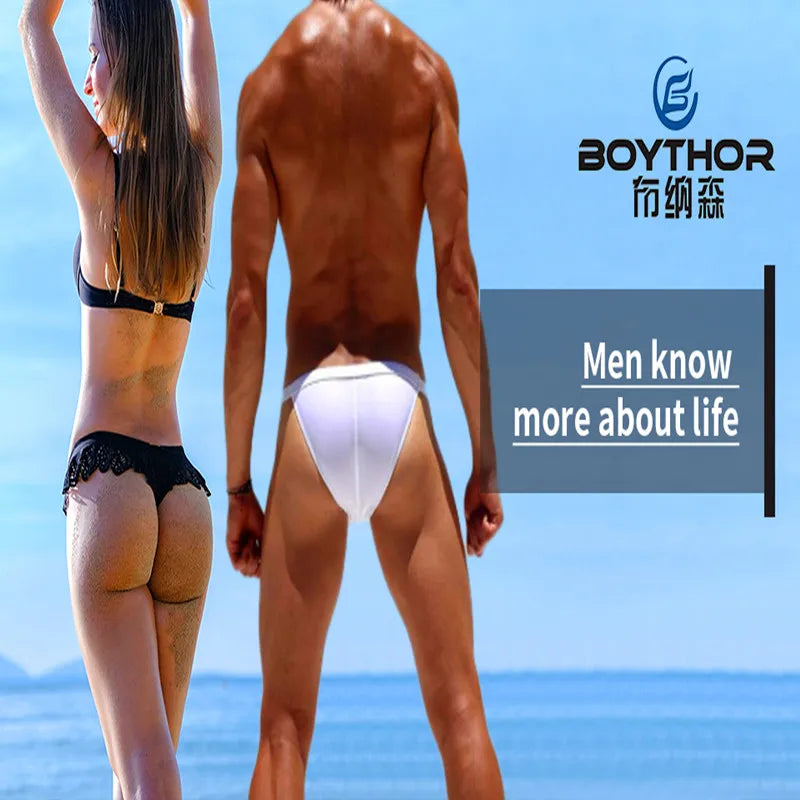 BOYTHOR Men's Swimming Briefs Patchwork Color Contrast Craft Lace-up Beach Swimming Briefs