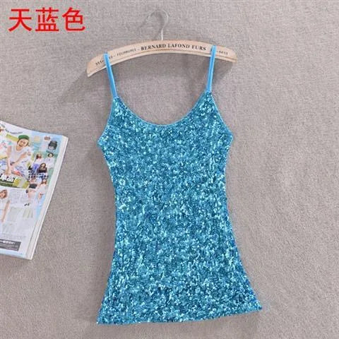 セクシーな女性用スパンコール付きキラキラ輝くタンクトップ、ノースリーブTシャツ、キャミソール、ブラウス、ベスト、ボトム、スリングトップ、マルチカラー06#