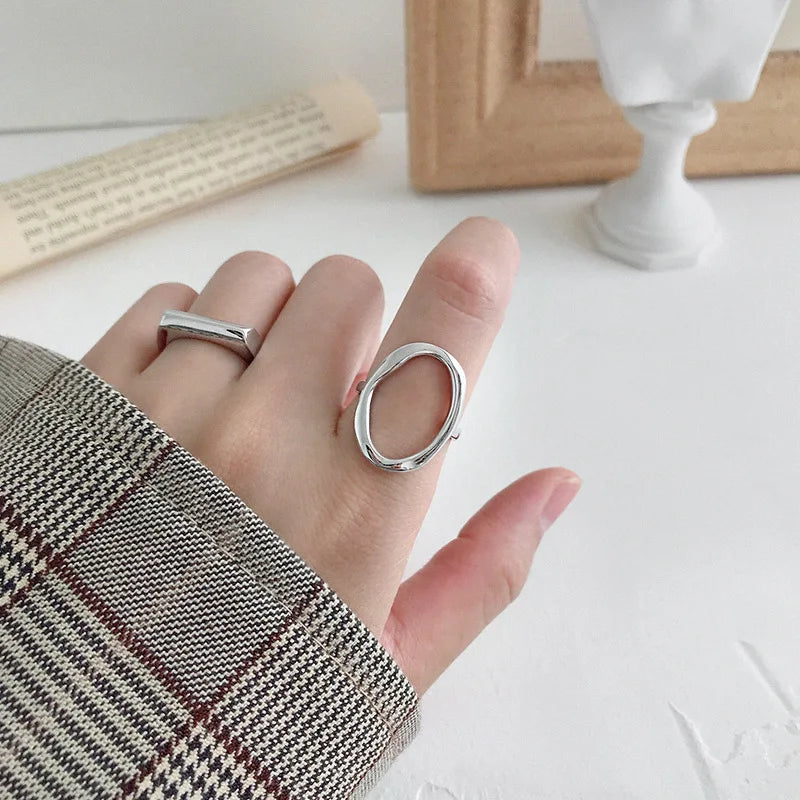 XIYANIKE Silver Color Irregular Hollow Opening Rings for Women Couple Fashion Simple Geometric Party Jewelry Gifts