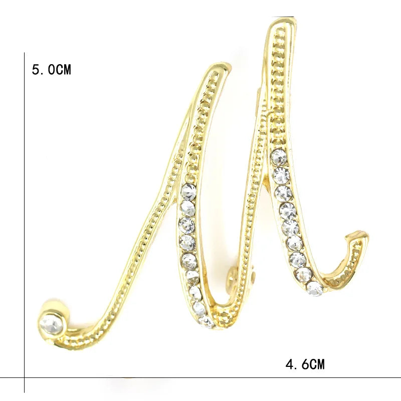 Fashion Design 26 Initial Letters Brooch Pins For Woman Luxury Lapel Pins Crystal Rhinestone Pin Badg Women Brooch Jewelry Gifts