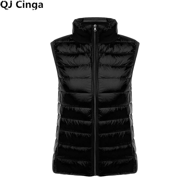 White Stand Collar Women's Sleeveless Down Vest Coat Winter Thin Slim Business Vests White Blue Black Red Women Waistcoat 3XL
