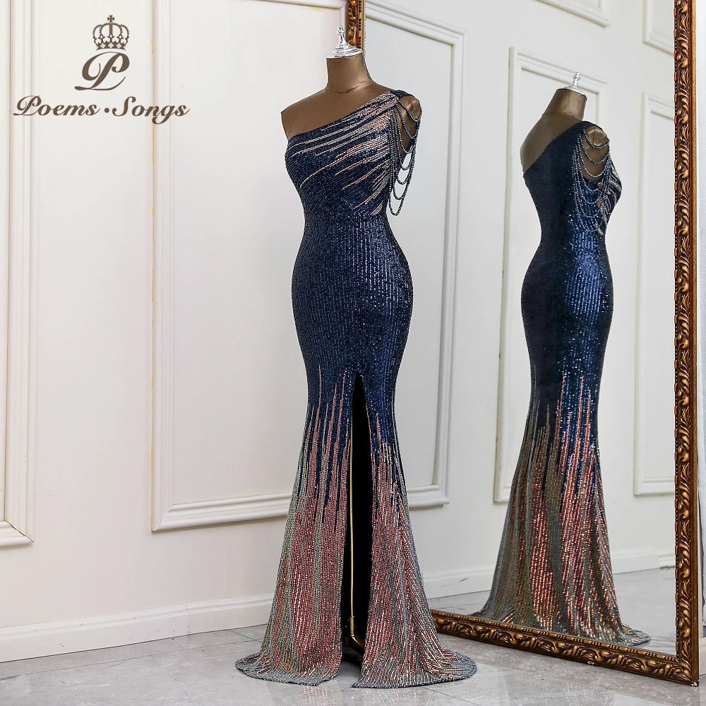 Sexy One shoulder style evening dresses prom dresses vestidos de fiesta robe de soiree de mariage party dresses women evening