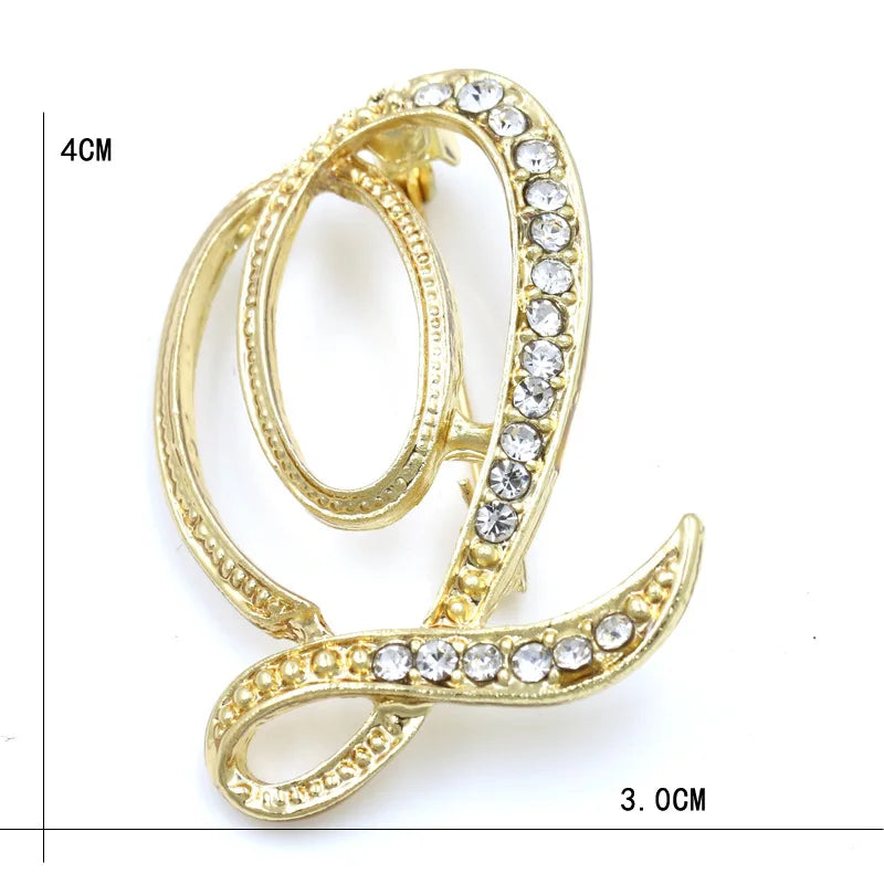 Fashion Design 26 Initial Letters Brooch Pins For Woman Luxury Lapel Pins Crystal Rhinestone Pin Badg Women Brooch Jewelry Gifts
