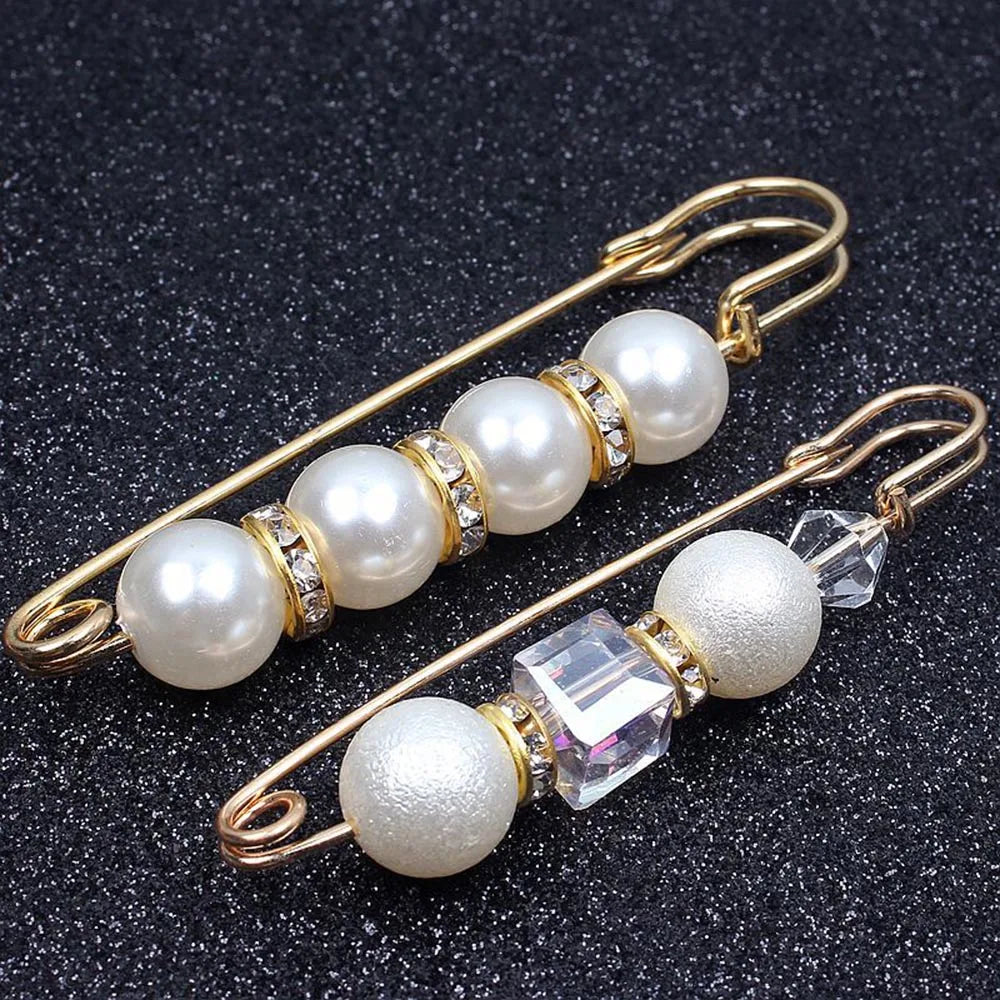 Lapel Pin Women Simulated-Pearl Pendant Pins Crystal Rhinestone Brooch For Woman Scarf Buckle Clips Hat Clothes Multipurpose Pin