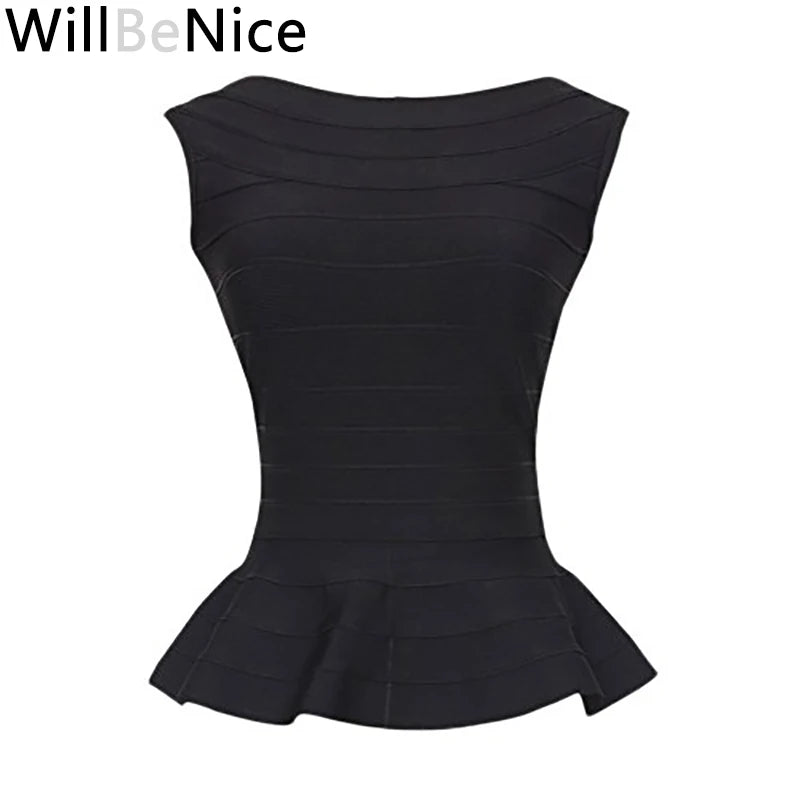 WillBeNice Quality Office Lady Fishtail White Bandage Crop Tops Tank Women Black Elastic Vest Luxury Sleeveless Bodyocn Camis