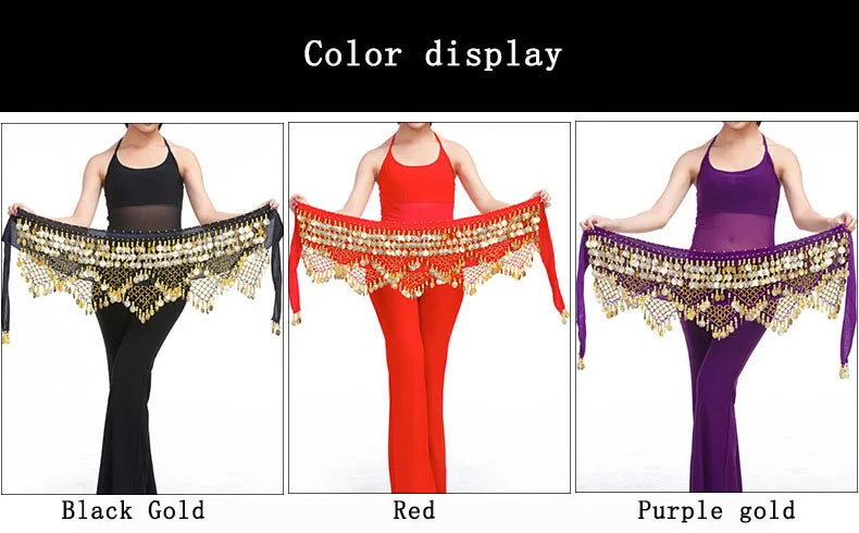 New Style Top Selling Belly Dance Waist Chain Hip Scarf Bellydance Coins Belt Dancing Waist Belt Dancer's Accessories