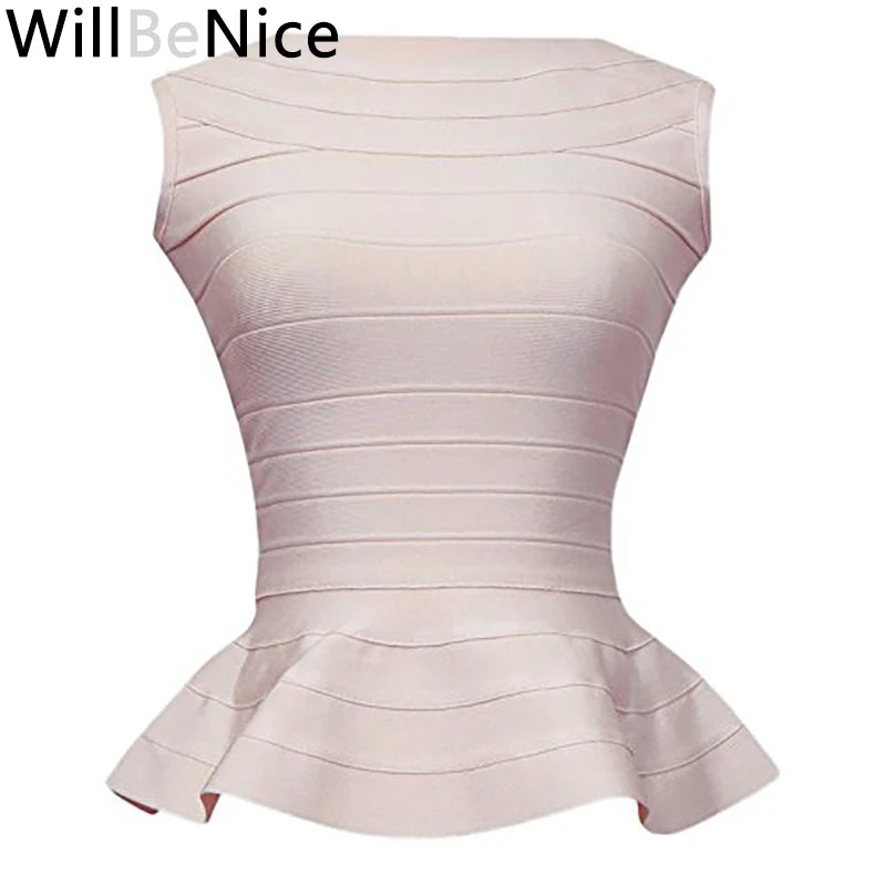 WillBeNice Quality Office Lady Fishtail White Bandage Crop Tops Tank Women Black Elastic Vest Luxury Sleeveless Bodyocn Camis