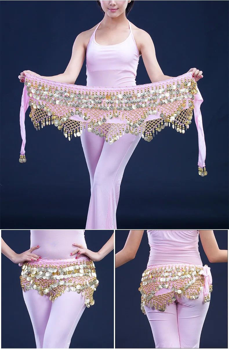 New Style Top Selling Belly Dance Waist Chain Hip Scarf Bellydance Coins Belt Dancing Waist Belt Dancer's Accessories
