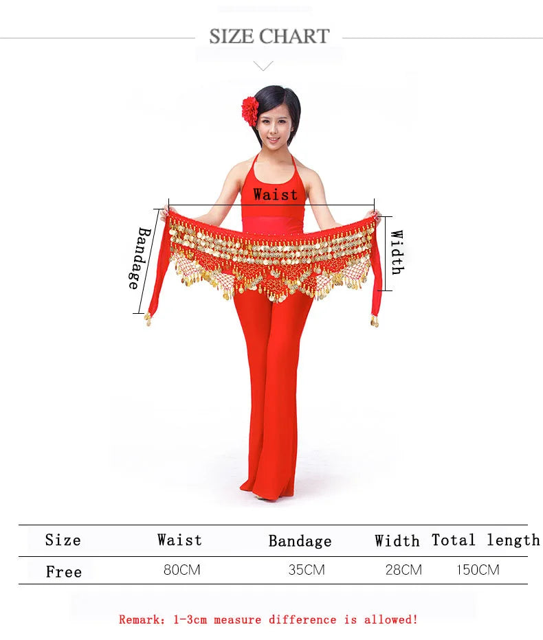 New Style Top Selling Belly Dance Waist Chain Hip Scarf Bellydance Coins Belt Dancing Waist Belt Dancer's Accessories